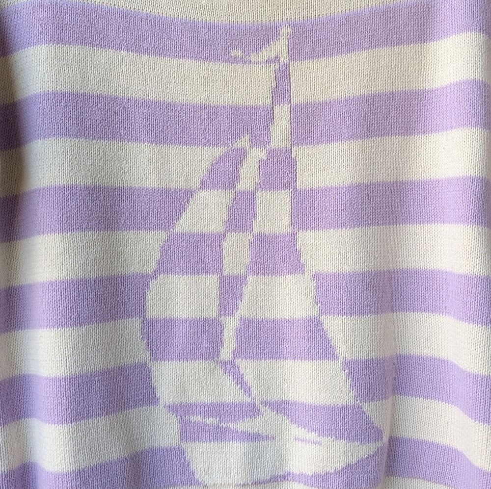 Callahan Knitwear Preppy Pastel Stripe Sailboat Boat Neck Sweater Size Small - Picture 2 of 5
